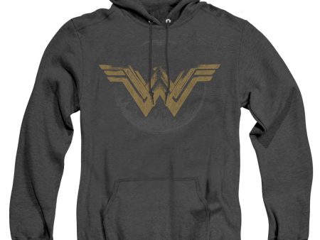 WONDER WOMAN MOVIE : DISTRESSED LOGO ADULT HEATHER HOODIE BLACK 2X Sale