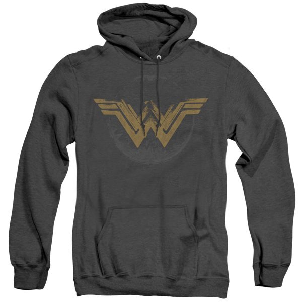 WONDER WOMAN MOVIE : DISTRESSED LOGO ADULT HEATHER HOODIE BLACK 2X Sale