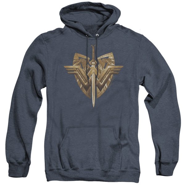 WONDER WOMAN MOVIE : SWORD EMBLEM ADULT HEATHER HOODIE NAVY LG Online