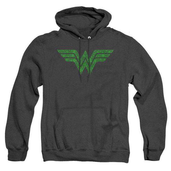 WONDER WOMAN : ST. PATRICK S DAY SHAMROCK LOGO ADULT HEATHER HOODIE Black MD For Cheap