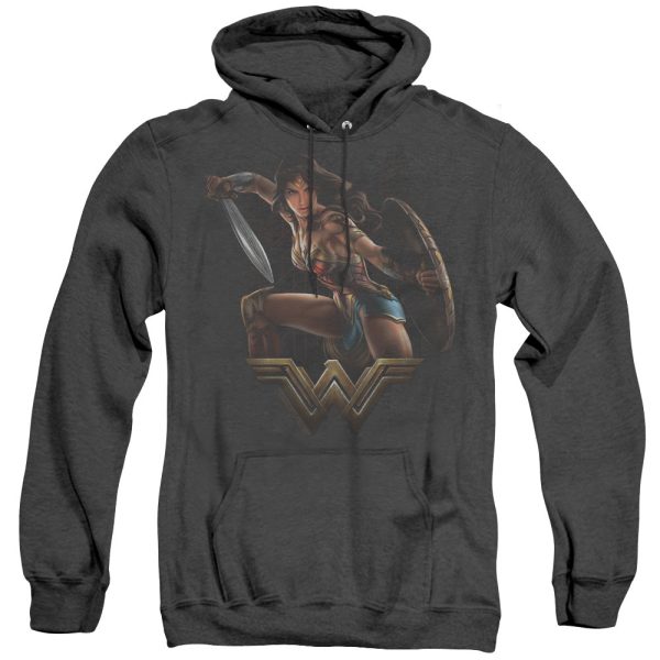 WONDER WOMAN MOVIE : FIGHT ADULT HEATHER HOODIE BLACK 2X For Sale