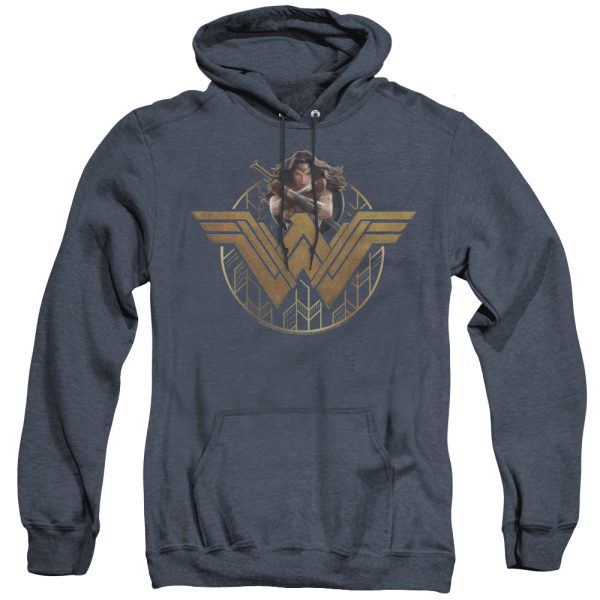 WONDER WOMAN MOVIE : POWER STANCE AND EMBLEM ADULT HEATHER HOODIE NAVY 2X Sale