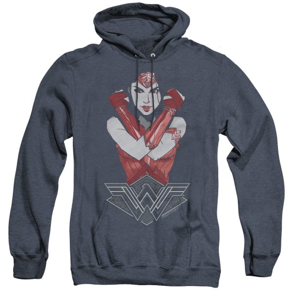 WONDER WOMAN MOVIE : AMAZON ADULT HEATHER HOODIE NAVY SM Discount