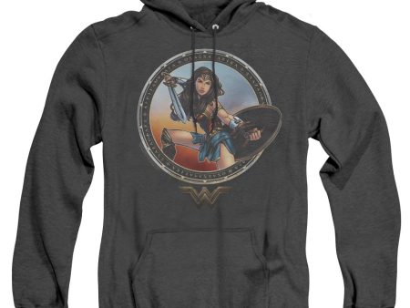 WONDER WOMAN MOVIE : BATTLE POSE ADULT HEATHER HOODIE BLACK 3X Fashion