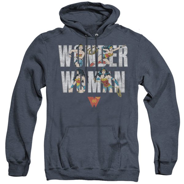 WONDER WOMAN : WONDER WOMAN 80TH ILLUSTRATED TYPE ADULT HEATHER HOODIE Navy 2X Sale