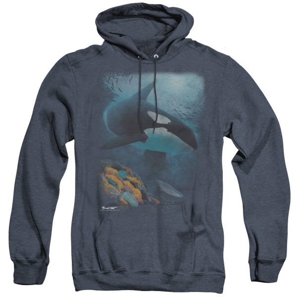 WILDLIFE : SALMON HUNTER ORCA ADULT HEATHER HOODIE NAVY LG Online now