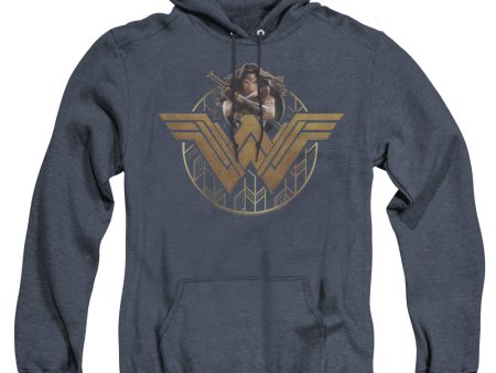 WONDER WOMAN MOVIE : POWER STANCE AND EMBLEM ADULT HEATHER HOODIE NAVY LG Online now