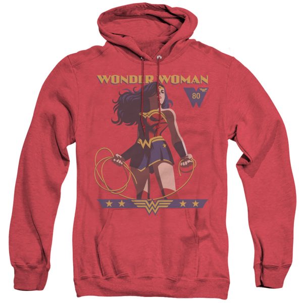 WONDER WOMAN : WONDER WOMAN 80TH STANCE ADULT HEATHER HOODIE Red MD For Sale