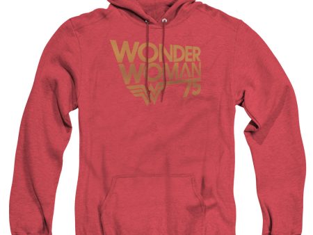 WONDER WOMAN : WONDER WOMAN 75TH ANNIVERSARY GOLD LOGO ADULT HEATHER HOODIE RED XL For Cheap