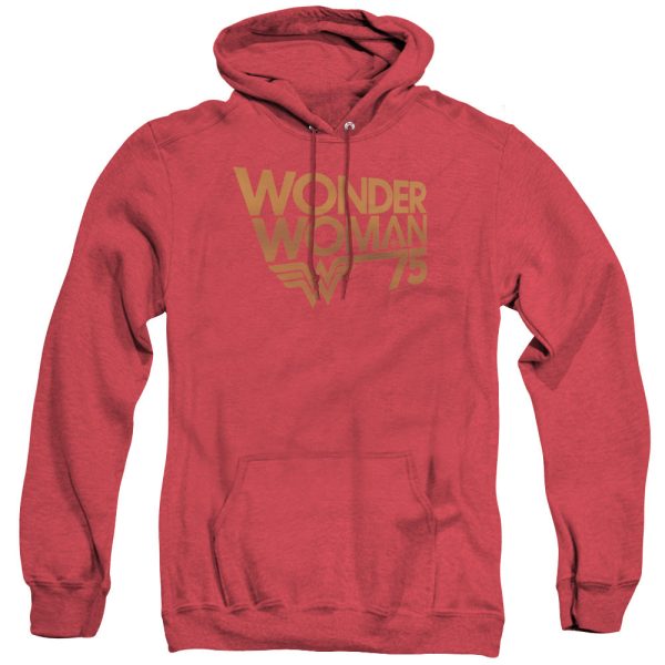 WONDER WOMAN : WONDER WOMAN 75TH ANNIVERSARY GOLD LOGO ADULT HEATHER HOODIE RED XL For Cheap