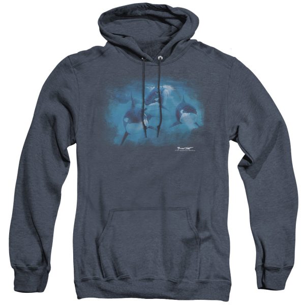 WILDLIFE : POD OF ORCAS ADULT HEATHER HOODIE NAVY 3X For Discount