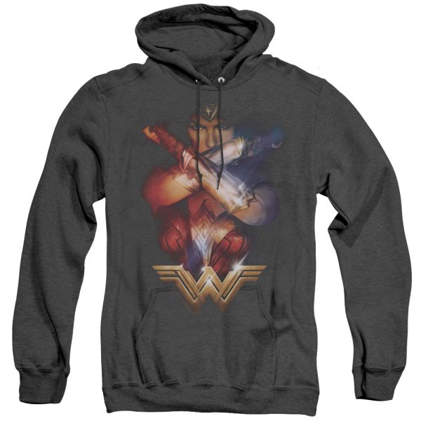 WONDER WOMAN MOVIE : ARMS CROSSED ADULT HEATHER HOODIE BLACK 3X Discount