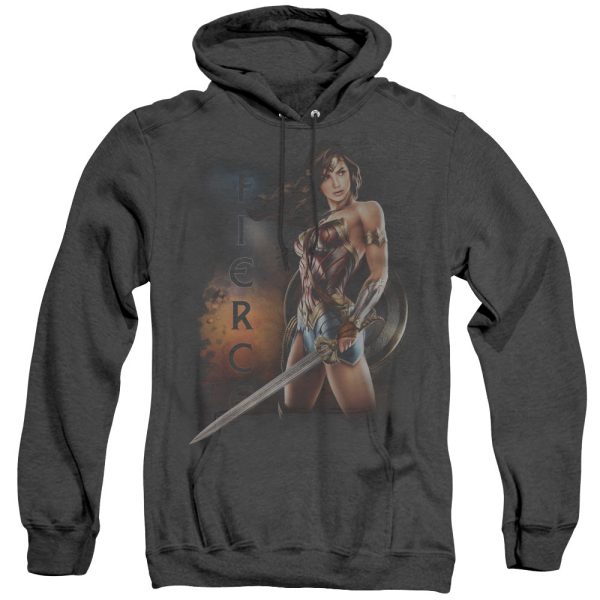 WONDER WOMAN MOVIE : FIERCE ADULT HEATHER HOODIE BLACK LG For Discount