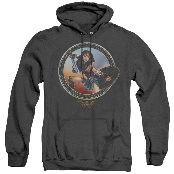 WONDER WOMAN MOVIE : BATTLE POSE ADULT HEATHER HOODIE BLACK 2X Online Hot Sale