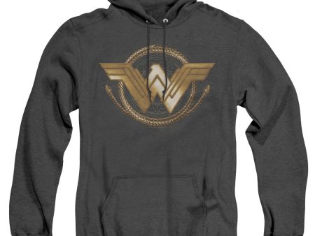 WONDER WOMAN MOVIE : LASSO LOGO ADULT HEATHER HOODIE BLACK SM For Cheap