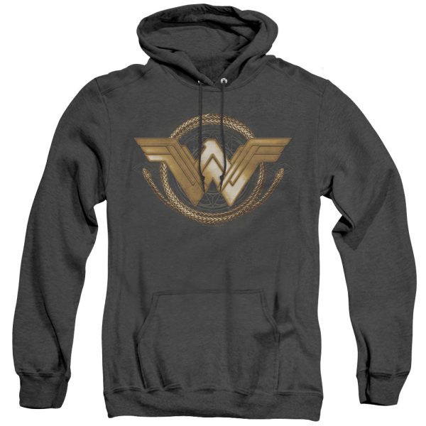 WONDER WOMAN MOVIE : LASSO LOGO ADULT HEATHER HOODIE BLACK SM For Cheap