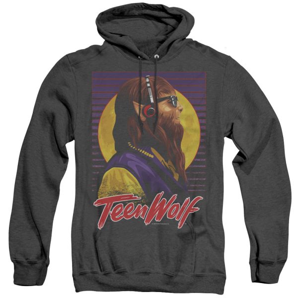 TEEN WOLF : HEADPHONE WOLF ADULT HEATHER HOODIE BLACK LG For Sale