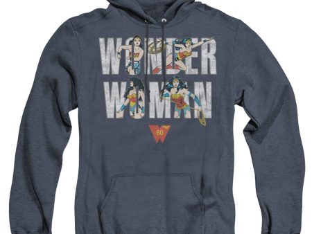 WONDER WOMAN : WONDER WOMAN 80TH ILLUSTRATED TYPE ADULT HEATHER HOODIE Navy SM Discount